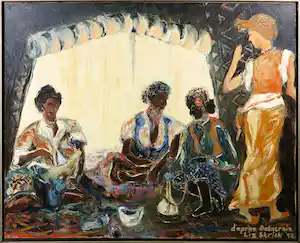 Liz Strick - Olieverf op doek, Naar delacroix 'Les femmes d'Alger' - Ingelijst (Groot) verkocht voor € 70!