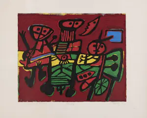 Corneille - Groot kleurrijk schilderij van Corneille uit 1992 - TRIBE kopen? Bied vanaf 230!
