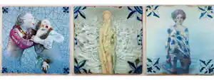 Patrick Bergsma - Fotocollage op paneel, Drieluik, 'Schone I & II' en 'De verleiding' verkocht voor € 170!