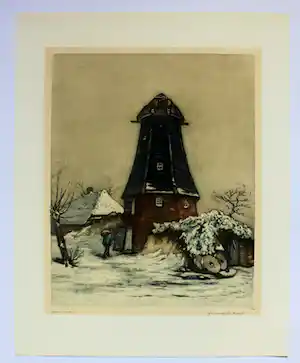 Hendrik de Laat - Kleuren ets molen in Haren Noord Brabant verkocht voor € 75!