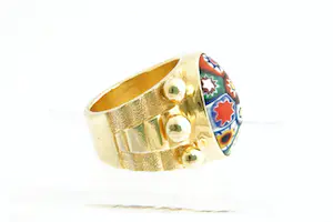 10 - Bijzonder grote & zware (56gr!) Surinaamse 18 Krt "Ala Kondre" ring kopen? Bied vanaf 1940!