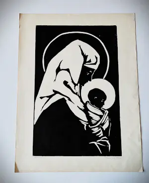 Paul van Eeden - Mooie monochrome jaren 50 Lithografie "Madonna" potloodgesigneerd kopen? Bied vanaf 23!