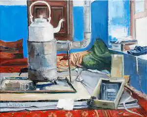 Liz Strick - Olieverf op doek - De enige telefoon in Arghestan - 23427 verkocht voor € 65!