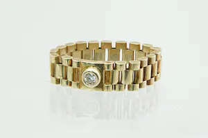 37- Aparte 14Krt geel gouden Rolex stijl flexibele ring - met 0.05ct diamant kopen? Bied vanaf 200!