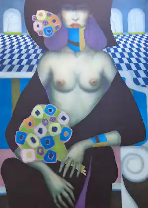 Jef van Tuerenhout - HALFNAAKTE VROUW / KLEURZEEFDRUK / 80x60cm / SIG verkocht voor € 90!