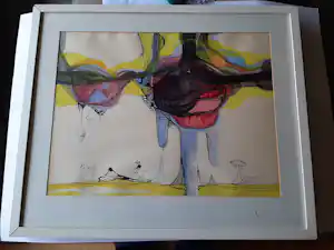 Lourens Lubbers - Gemende techniek, Dreigende wolken. verkocht voor € 45!