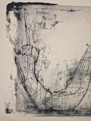 Dirkje Kuik - grote mooi gedetailleerde Litho: De rede van Gibraltar - 1979 - bep. oplage kopen? Bied vanaf 39!