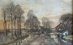 Herman Paradies - Landschap met boerderij, boer en schapen. kopen? Bied vanaf 520!