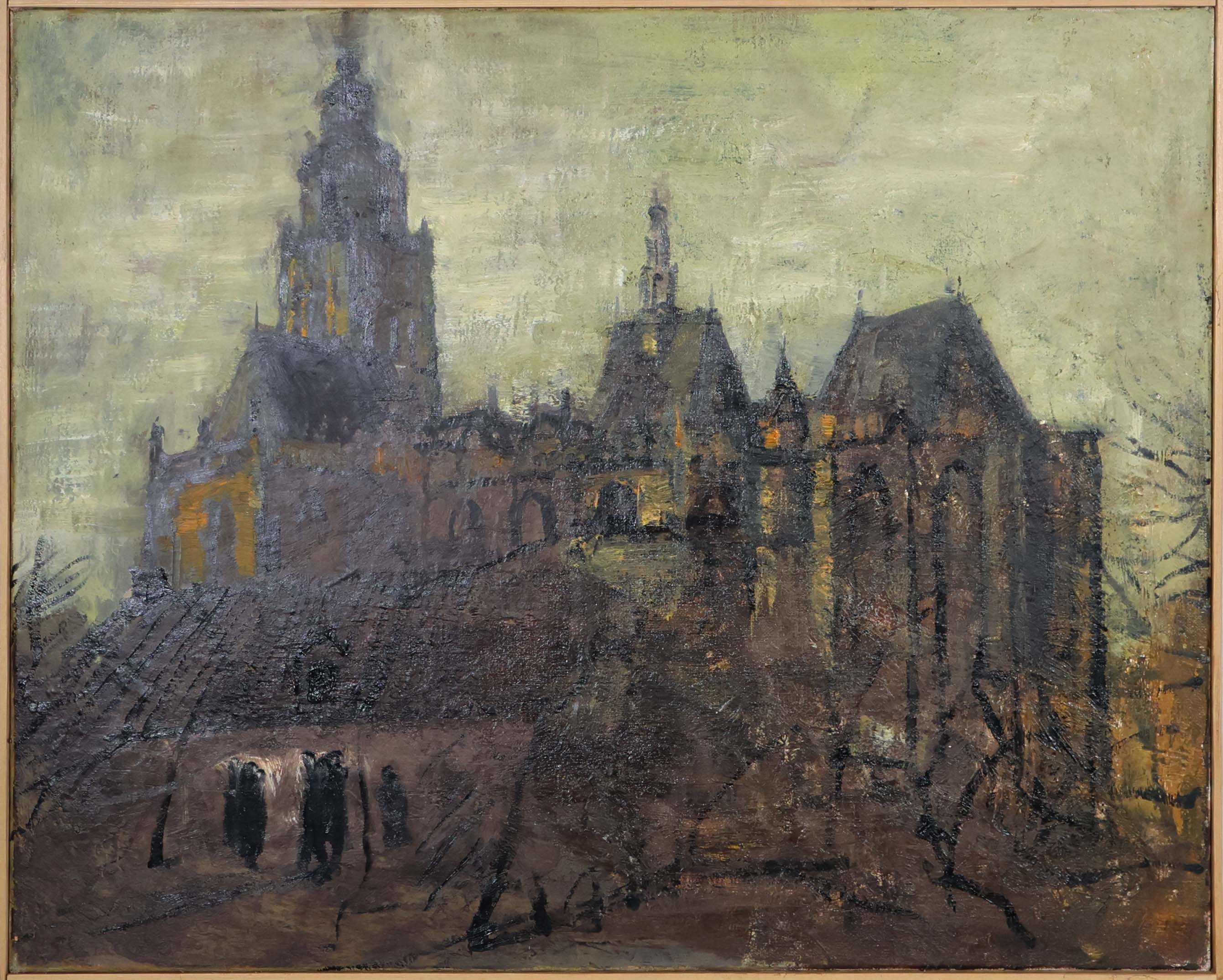 Wim Steijn - Olieverf op doek, Kerk te Zutphen - Ingelijst kopen? Bied vanaf 150!