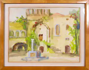 Theo Swagemakers - Aquarel, Huis - Ingelijst verkocht voor € 35!