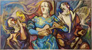 Johan Jacob Voskuil - Olieverf op canvas, Musicerende Clowns - Ingelijst (Zeer groot) verkocht voor € 450!