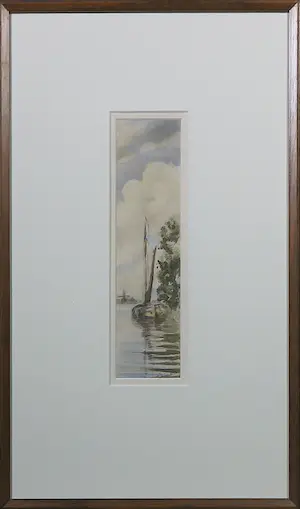 Niet of onleesbaar gesigneerd - Aquarel van van een skûtsje voor de wal kopen? Bied vanaf 1!