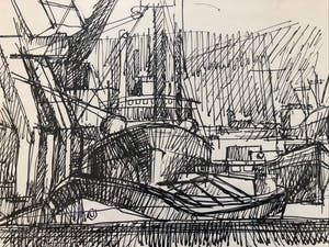 Niet of onleesbaar gesigneerd - inkt tekening: havenzicht kopen? Bied vanaf 1!