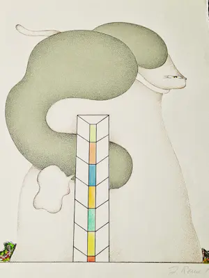 Jörg Remé - Originele 1978 kleuren Lithografie "dame en havik" - beperkte oplage (100) kopen? Bied vanaf 48!