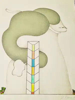 Jörg Remé - Originele 1978 kleuren Lithografie "dame en havik" - beperkte oplage (100) kopen? Bied vanaf 48!