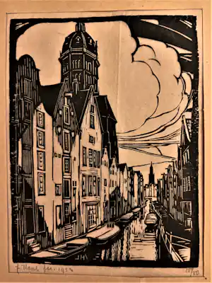 Johan Haak - Stadsgezicht aan de gracht met kerk kopen? Bied vanaf 30!