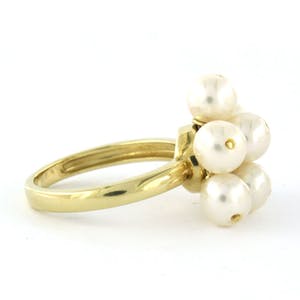 14k geel gouden ring bezet met zoetwater parels - ringmaat 17.25(54) kopen? Bied vanaf 250!
