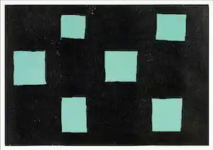 Günther Förg - Sechs Rechtecke, 1991, Holzschnitt auf strukturiertem Bütten, signiert verkocht voor € 450!
