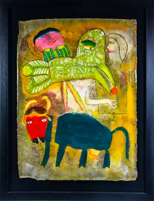Shahid Parvez - Zeefdruk op geschept papier, Zonder titel - Ingelijst verkocht voor € 80!