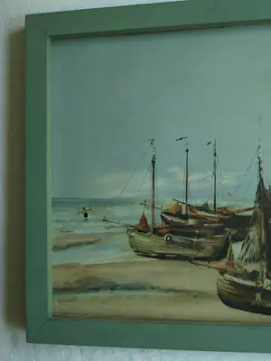 Niet of onleesbaar gesigneerd - Ingelijst, Olieverf op paneel , Vissersboten op het strand - 1888 kopen? Bied vanaf 1!