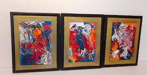 Piet van Riel - Drieluik 'Vogels' verkocht voor € 230!