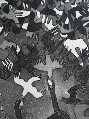 Harry van Kruiningen - Ingelijste ets & aquatint , Kinderen voeren vogels – winter 1979 kopen? Bied vanaf 1!