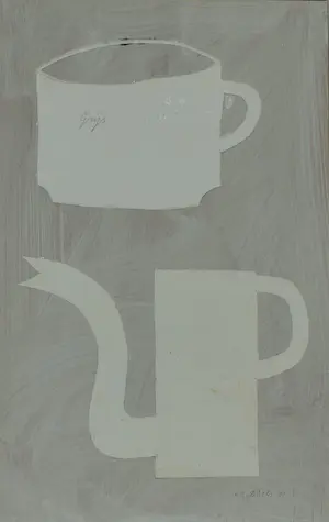 Klaas Gubbels - Collage op board: Koffiekan met koffiekop - 2009 kopen? Bied vanaf 1000!