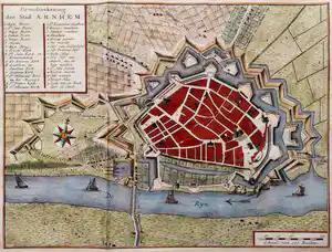 Isaac Tirion - Arnhem, Grondtekening der stad Anhem, Oude Gravure J.C. Philips 1749 verkocht voor € 40!