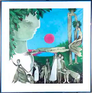 Ans Wortel - Gouache "Est la tête la france un peu malade" GROOT! verkocht voor € 399!