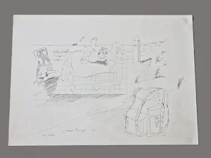 Hannes Postma - Een in 1977 gemaakte grote inkt-tekening "3 nymphen / naaktstrand" kopen? Bied vanaf 63!