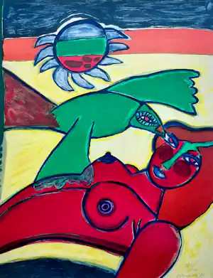 Corneille - Femme rouge et l’oiseau d’été, zeefdruk (mooi ingelijst, groot) kopen? Bied vanaf 450!
