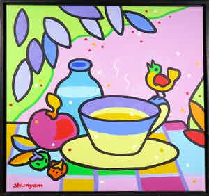 Shunyam - Acryl op doek, Early morning tea - Ingelijst verkocht voor € 120!