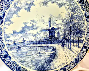 Chemkefa - Wandteller Keramik Delft Blauw Dekor Winterlandschaft nach F.J. du Chattel 70er kopen? Bied vanaf 20!