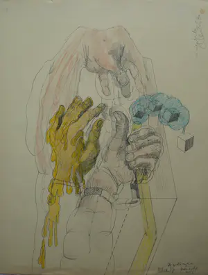 Niet of onleesbaar gesigneerd - Tekening , Handen – 1966 kopen? Bied vanaf 1!