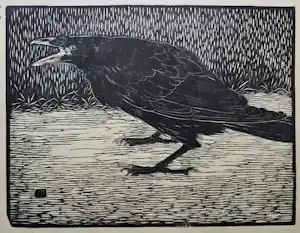 Jan Mankes - Schreeuwende kraai. Houtsnede uit Wendingen. verkocht voor € 265!