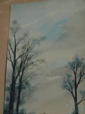 Niet of onleesbaar gesigneerd - Ingelijste gouache, Landschap – gesigneerd (Du Chattel?) - oud - kopen? Bied vanaf 1!