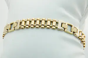 53- Mooie 18 Krt bicolor gouden unisex armband - "treinrails" schakel - gekeurd kopen? Bied vanaf 1110!