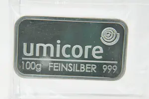 5 - Umicore Belgium gegoten massief Zilveren .999 baartje - 100GR - geseald kopen? Bied vanaf 120!