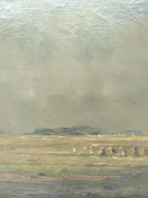 Ad van der Kop - Polderlandschap met korenschoven onder een dreigende lucht kopen? Bied vanaf 45!