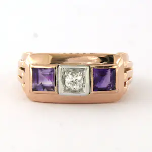 14k gouden ring bezet met amethist en  diamant - rm 18(57) kopen? Bied vanaf 700!