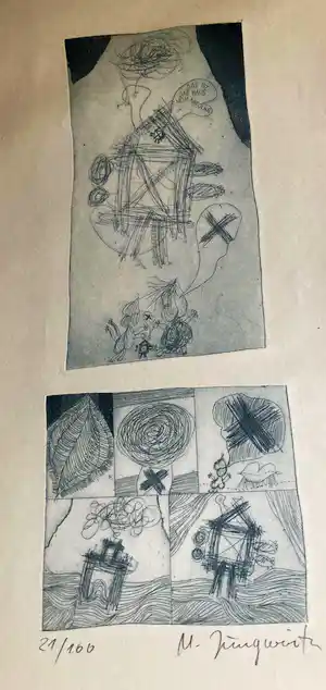 Martha Jungwirth - Das Haus des Nikolaus Ungewöhnliche Radierungen auf Velin um 1970 kopen? Bied vanaf 1790!