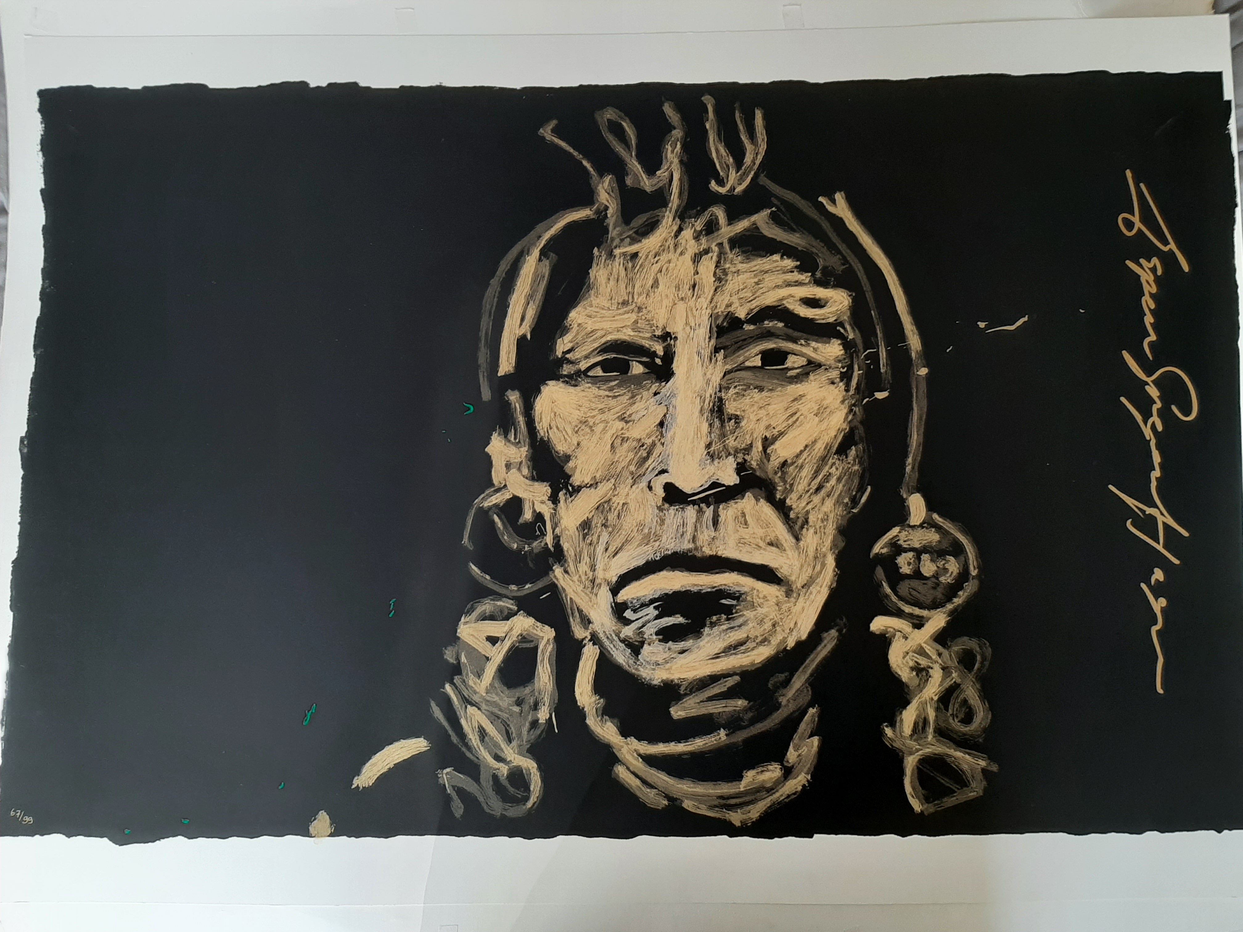 Espen Hagen - Zeefdruk, Titel, Gold chief on black | Groot kopen? Bied vanaf 50!