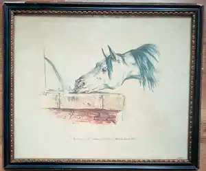 Carle Vernet - Handingekleurde litho drinkend paard verkocht voor € 20!
