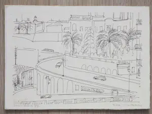 Jos van den Berg - Stads- en havengezicht Monaco - Tekeningen kopen? Bied vanaf 48!