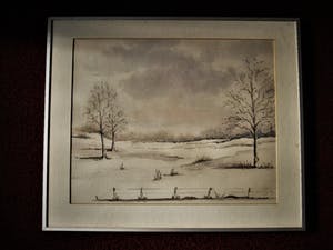 Niet of onleesbaar gesigneerd - Sfeervol impressionistische Aquarel "winterlandschap namiddag" gesigneerd kopen? Bied vanaf 10!