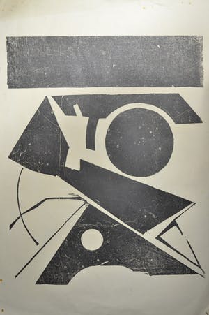 Jo Uiterwaal - lino, abstract figuur. kopen? Bied vanaf 70!