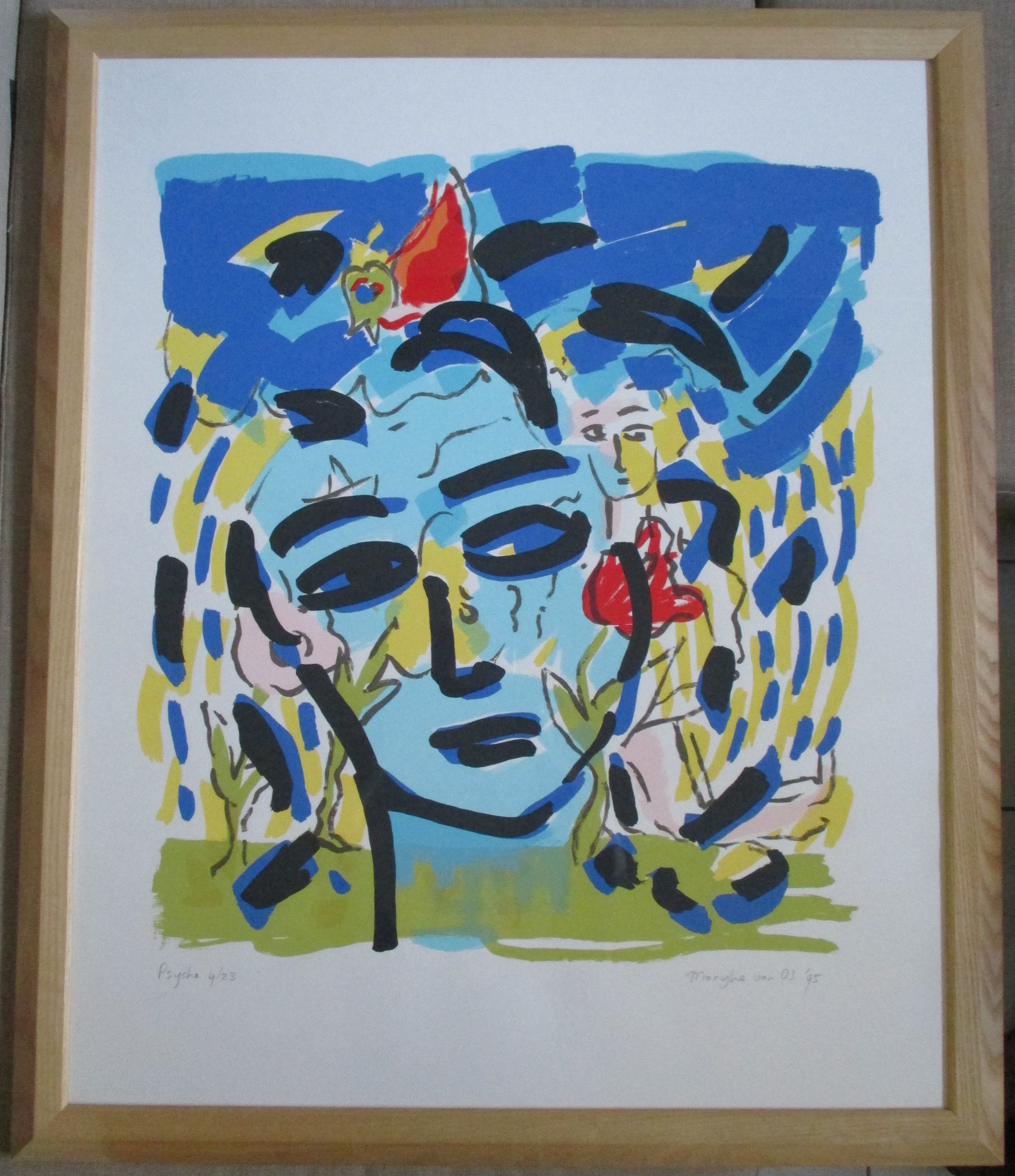 Marijke van Os - Grote ingelijste zeefdruk "Psyche" verkocht voor € 60!