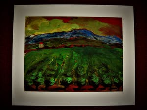 Niet of onleesbaar gesigneerd - Zinderende expressionistische Gouache "Boomgaard en huis" gesigneerd kopen? Bied vanaf 10!
