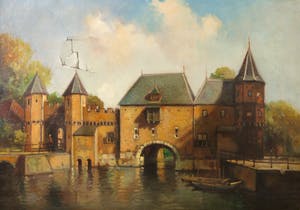 Niet of onleesbaar gesigneerd - Olieverf op doek, Stadsgezicht Amersfoort met Koppelpoort - Ingelijst kopen? Bied vanaf 1!