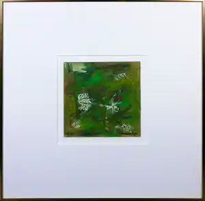 Henk ter Horst - Gouache, Abstracte compositie in groen - Ingelijst verkocht voor € 35!